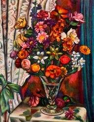 Stilleben av blomster i en sølvvase, 1930.