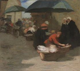 Et flamsk fiskemarked (olje på lerret)