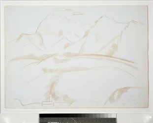 Fjelllandskap med kirketårn i forgrunnen