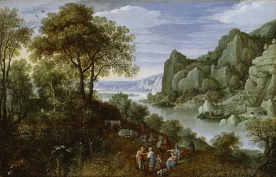 Elvelandskap med gruvedrift, 1620-29
