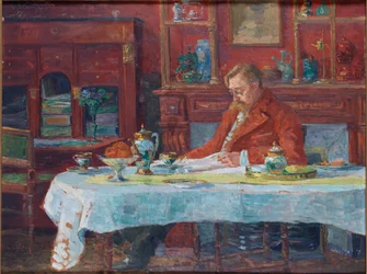 Émile Verhaeren 1855-1918 ved bordet, 1900.