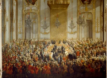 Offisiell bankett organisert for bryllupet til prinsesse Isabella av Parma med keiser Joseph II, 06.10.1760. Detalj (maleri)