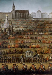 Ankomsten til Wien av prinsesse Isabella av Parma i anledning bryllupet hennes med keiser Joseph II, 05.10.1760 Detalj. (Maleri)