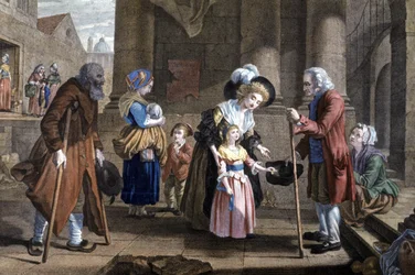 Menneskelighetsleksjon. Utdanning av en ung jente, ca. 1790 (gravering)