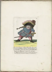De Franse dwerg Don Luis Champ-merdant, ca. 1710 Don Luis Champ-merdant, Brigadier of the Little Masters, Grand Breteur of France, i spissen for Gascons mot de tyske stridsmennene, og slo ned bataljonene deres (tittel på objekt) Il Callotto gjenopplivet
