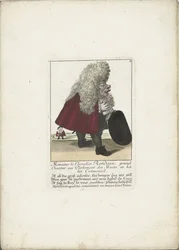 Fra dwerg Chevalier Rondeau als een parlamentslid, ca. 1710 Monsieur le Chevalier Rondeau, Grand Orator i De stummes parlament, i seremoniell kjole (tittel på objekt) Il Callotto resurcitato oder Neu eingerichtes Zwerchen Cabinet (serietittel)