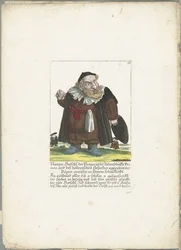 De joodse dwerg Natan Hirschl, ca. 1710 Natan Hirschl, primat fra Praha-jødedommen, og Püpen-maister godkjent av den hoebraiske loven, i skoleklærne sine (tittel på objekt) Il Callotto resurcitato eller nyinnredet Zwerchen-skap (se