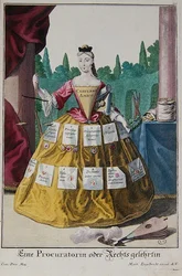A Woman Prosecutor, ca. 1735 (farge litho)