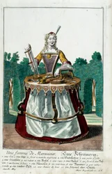 Metier: En snekkerkone. Gravering av Martin Engelbrecht (1684-1756), i "" New assembly of the manouvries habilles"" 1700-tallet, Tyskland. Paris, dekorativ kunst