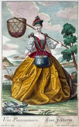 Metier: En fisk. Gravering av Martin Engelbrecht (1684-1756), i "" New assembly of the manouvries habilles"" 1700-tallet, Tyskland. Paris, dekorativ kunst
