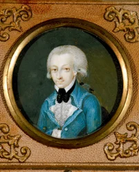 Østerrike, portrett av den østerrikske komponisten Wolfgang Amadeus Mozart (1756 - 1791), ca. 1773 (miniatyr på elfenben)