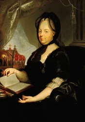 Portrett av Katarina II (1729-1796) i sorg. Maleri av Martin van Meytens (1695-1770), olje på lerret, ca 1760 (81,9 x 113,7 cm). nederlandsk kunst