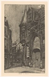 Gateutsikt med Hôtel de Sens i Paris