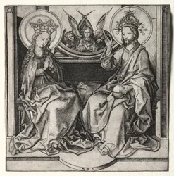 Gud Faderen og den velsignede jomfruen på tronen til stede av engler, ca. 1480-90.