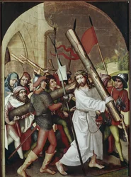 Kavaleriet. Maleri av Martin Schongauer (1453-1491). Colmar, Unterlinden Museum