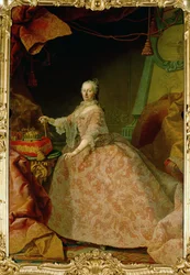 Keiserinne Maria Theresia i en kappe av Brussel-blonder, en gave fra godset i Flandern … (olje på lerret)