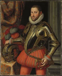 Portrett av erkehertug Ernst av Østerrike, trekvart lengde, i rustning, ca. 1580