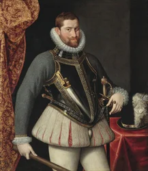 Rudolf II (romernes keiser) - Portrett av Rudolf II av Østerrike (1552-1612), den hellige romerske keiseren av Rota, Martino (ca. 1520-1583). Olje på lerret, størrelse : 112x98,5, , Privat samling