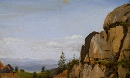 Norsk landskap med steiner i forgrunnen