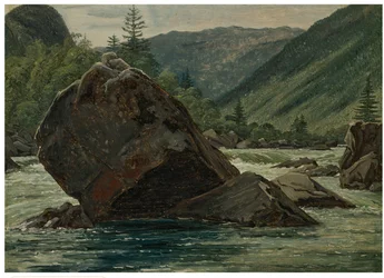 En utstikkende stein i strykene (foss med enestående fjellformasjon)