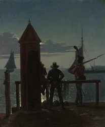 Utsikt fra citadellvollene i København ved Moonlight, 1839.