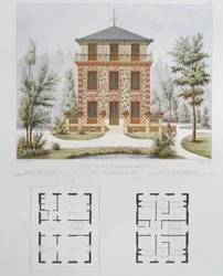 Prosjekt for et lite landsted nær Paris, gravert av Walter, plate 18 fra Architecture Pittoresque et Moderne