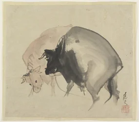 Two Bulls, ca. 1810 (blekk og farger på papir)