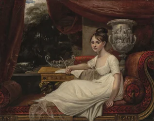 Portrett av Eleanor Anne Porden, Lady Franklin (1795–1825), på en sjeselong (olje på lerret)