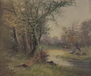 River Scene (olje på lerret)