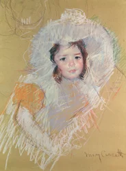Byste av en ung jente eller Margot Lux med en stor hatt (pastell på papir)