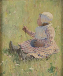 Jente som leker med en ullball, ca. 1875