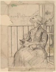 Susan på en balkong holder en hund [recto]