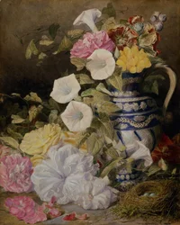 Et stilleben med en vase med blomster