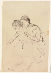 Baby med venstre hånd som berører et badekar, holdt av sykepleieren hennes, ca. 1891