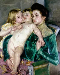 Barns kjærtegn. Maleri av Mary Cassatt (1845–1926).