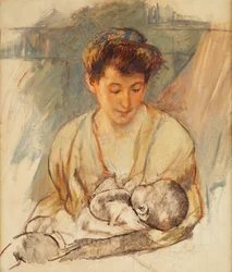Mor Rose ser ned på hennes sovende baby, ca. 1900