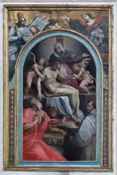 Avsetning med helgenene Girolamo og Francesco, ca. 1550–1600 (olje på panel)