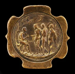 Sword Pommel med innfelt plakett av The Judgment of Paris... andre halvdel av 1400-tallet.