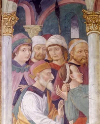 Italia, Piemonte-regionen, Alessandria-provinsen, freskomaleri i kapell ved basilikaen Santa Maria Assunta