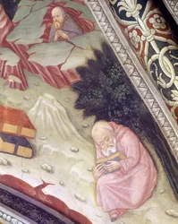 Italia, Piemonte-regionen, Alessandria-provinsen, freskomaleri i kapell ved basilikaen Santa Maria Assunta