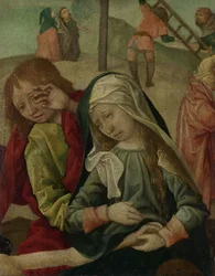 Jomfru Maria og Johannes sørger over Kristi legeme, ca. 1500 (olje på panel)