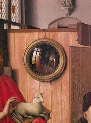 St. Johannes døperen og giveren, Heinrich Von Werl, fra Werl-altertavlen, detalj av speilet, ca. 1438 (se også 36923)