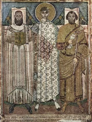Den hellige Demetrius av Thessaloniki med giverne, 600-700-tallet