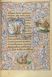Initial S: Korsfestelsen med Jomfru Marias hjerte gjennomboret av et sverd