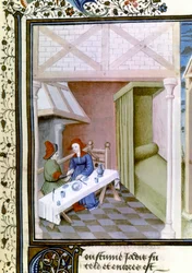 En scene fra Dekameron, Salabetto og Iancofiore. 1430–1455 (miniatyr)