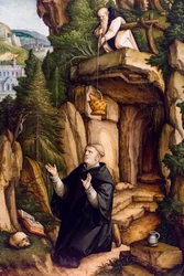 Sankt Benedikt som en bedende eremitt, ca. 1540 (Tempera og olje på tre (lind))
