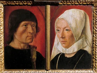 Portrett av en mann og hans kone. Representasjon av et par (dobbelt portrett). Maleri av Mesteren De Saint Gilles (aktiv mellom 1490-1510), fransk skole