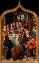 Tryptic: "The wedding of Cana"" Maleri av mesteren i San Lorenzo. Sogn i San Lorenzo della Costa, Santa Margherita Ligure (Genova)
