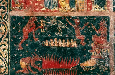 Tavle med den hellige Mikael. Detalj av helvete. Catalonias nasjonale kunstmuseum, Barcelona.