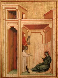 St Cecilia og historien om hennes liv Detalj: Engelen bringer blomster til Valerianus - altertavle, ca. 1290-1320